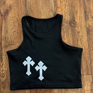 Hot Topic Black Crop Top with White Crosses